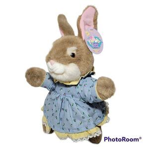Commonwealth Easter Bunny Plush Rabbit Stuffed Animal Dress Outfit 15" Brown